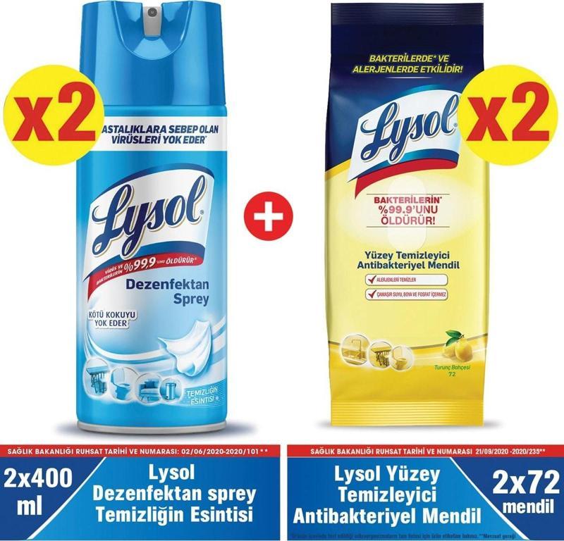 Dezenfektan Sprey Temizliğin Esintisi Yüzeyler Için 2x400 Ml + Yüzey Temizleyici Antibakteriye