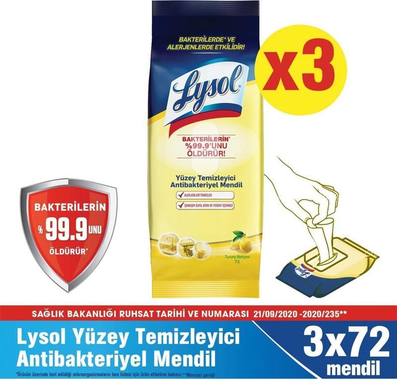 Yüzey Temizleyici Antibakteriyel Islak Mendil 3x72’li 216 Yaprak