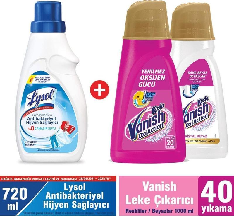 Çamaşır Antibakteriyel Hijyen Sağlayıcı 720ml + Vanish Kosla Leke Çıkarıcı Gold 2x1l