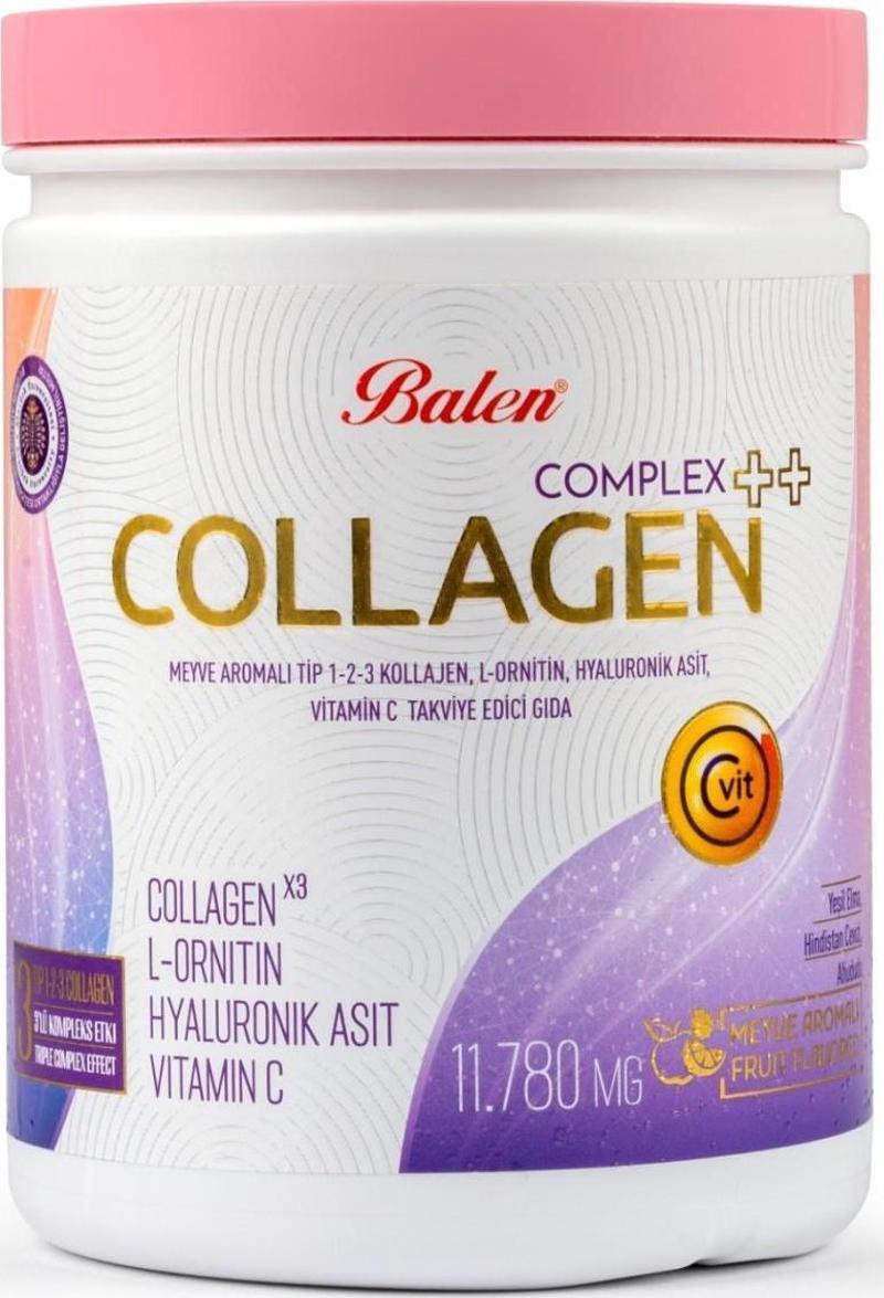 Collagen Complex ++ Meyve Aromalı Tip 1,2,3 Kolajen , L-ornitin, Hyaluronik Asit, Vitamin C