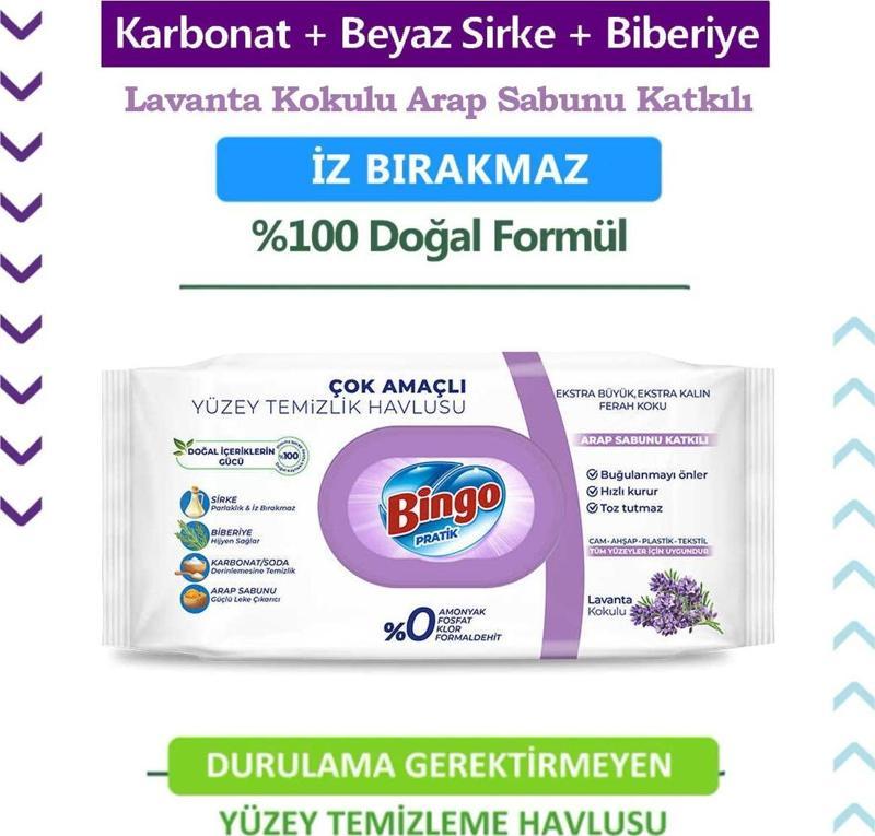 Çok Amaçlı Yüzey Temizlik Havlusu Mendili Lavanta Kokulu Arap Sabunu Katkılı 96'Lı