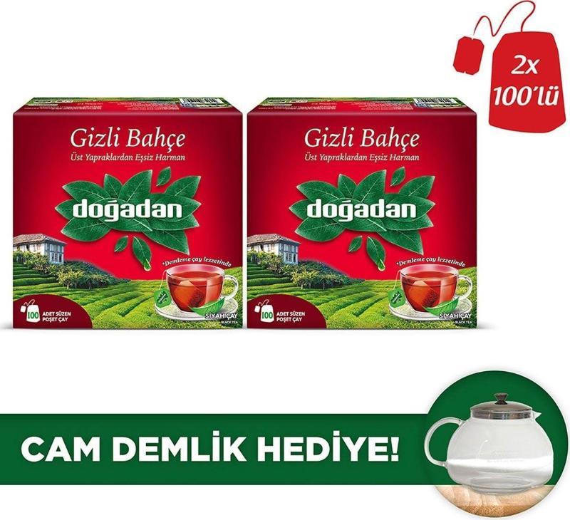 Gizli Bahçe 100'Lü Bardak Poşet Siyah Çay X2 + Cam Demlik Hediye