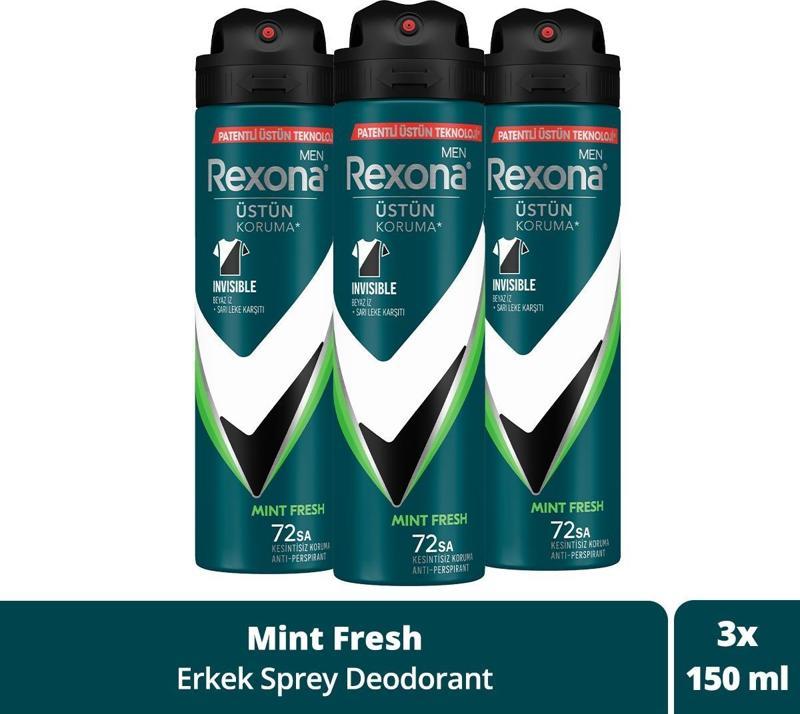 Men Erkek Sprey Deodorant Natural Fresh Mint 72 Saat Kesintisiz Üstün Koruma 150 Ml X3