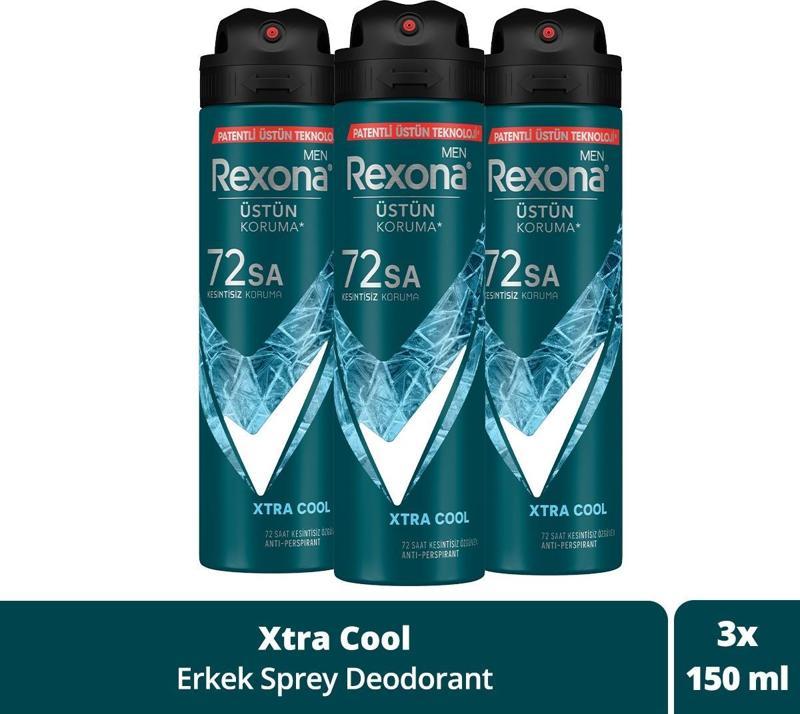 Men Erkek Sprey Deodorant Xtra Cool 72 Saat Kesintisiz Üstün Koruma 150 Ml X3