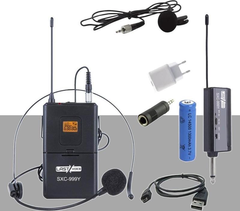 SXC-999Y Şarjlı Telsiz Kablosuz Headset Yaka Mikrofonu (UHF Sabit Kanal)