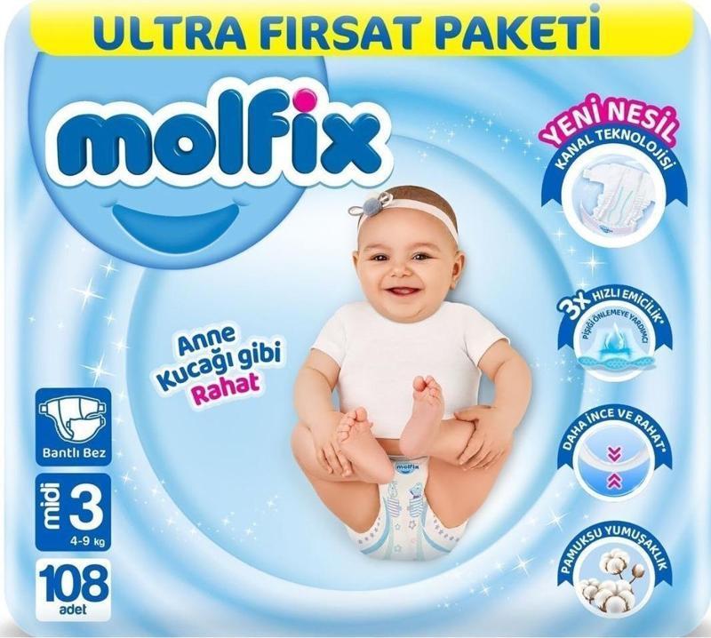 Bebek Bezi Ultra Fırsat Paketi Midi 3 No 108 li