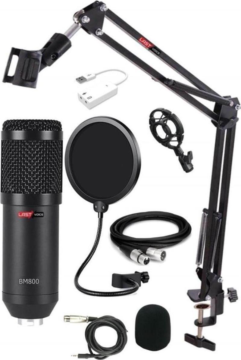 BM800XLR Condenser Mikrofon + Shock Mount + Stand + Pop Filtre