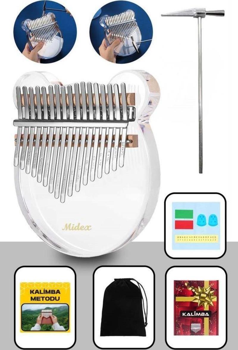KLX-6000 Şeffaf Cam Kalimba Paslanmaz Çelik 17 Tuşlu Çekiç Çanta Metod Full Set