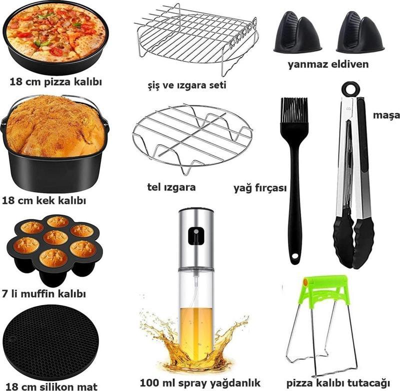 7 Inç (18 Cm) 3,5L Ve 4,5L Uyumlu Airfryer 11 Li Set