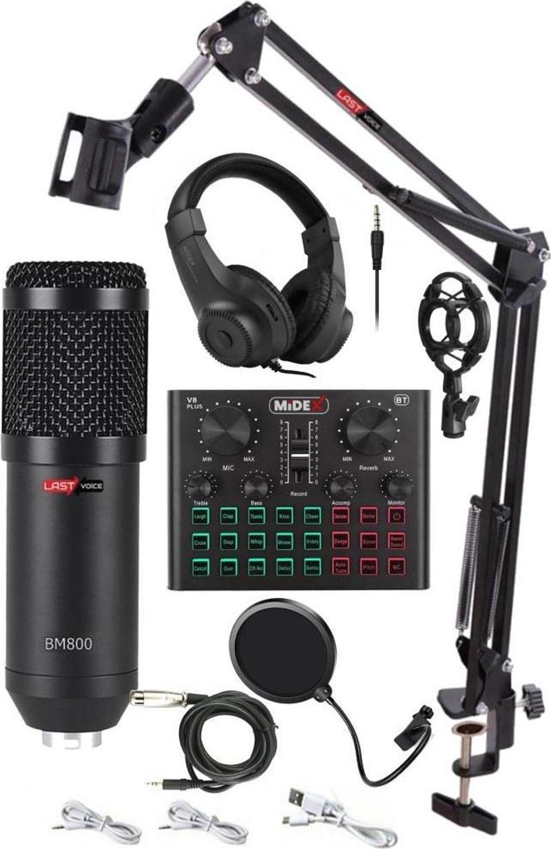 BM800 Live Head Set Efektli Ses Kartı Mikrofon Kulaklık Stand Kayıt Canlı Yayın Seti (PC ve Telefon)