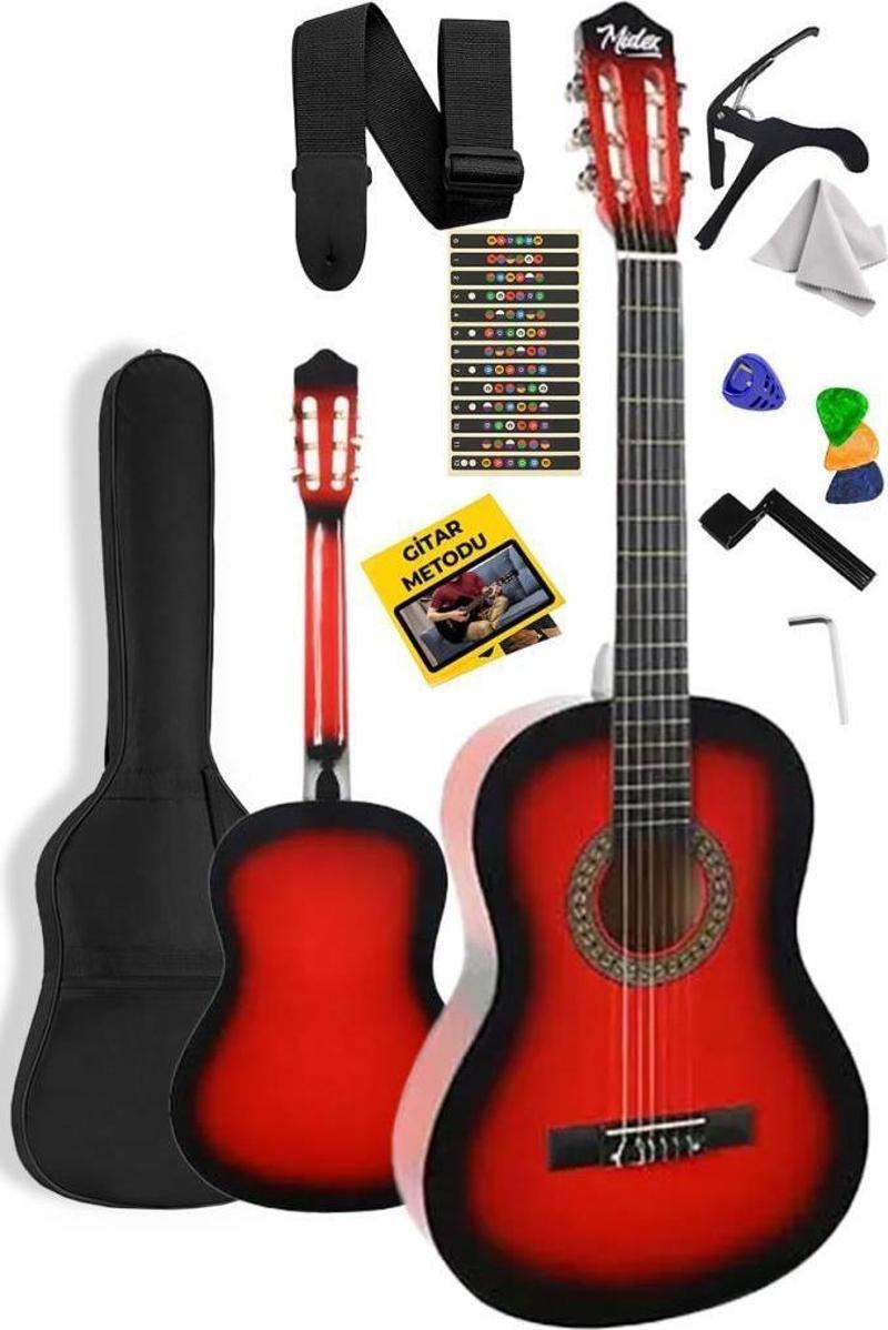 CG-270RD Kırmızı Renk Klasik Gitar 4/4 Yetişkin Boy Sap Ayarlı Full Set