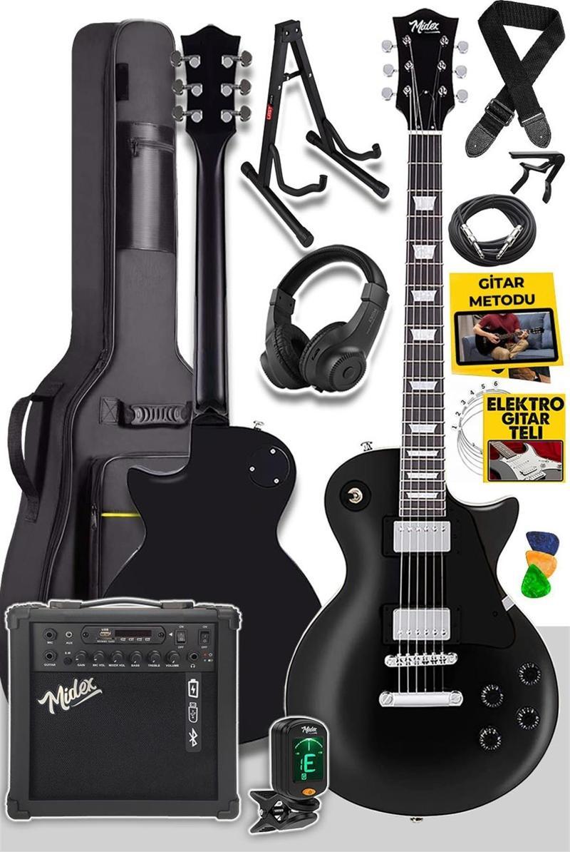 GRX-200BK-25-AMP Les Paul Kasa Elektro Gitar Seti 25 Watt Gainli Şarjlı Amfi ve Full Set (H-H)