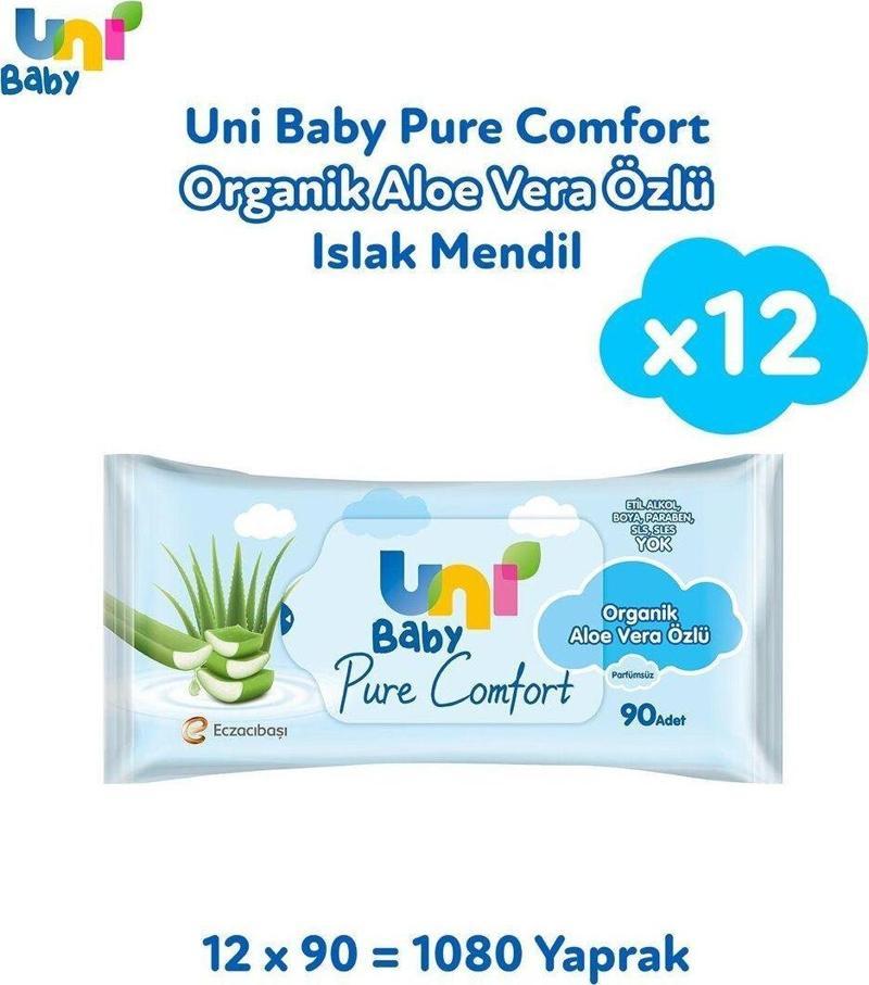 Pure Comfort Organik Aloe Vera Özlü 90 Yaprak 12'li Paket Islak Mendil