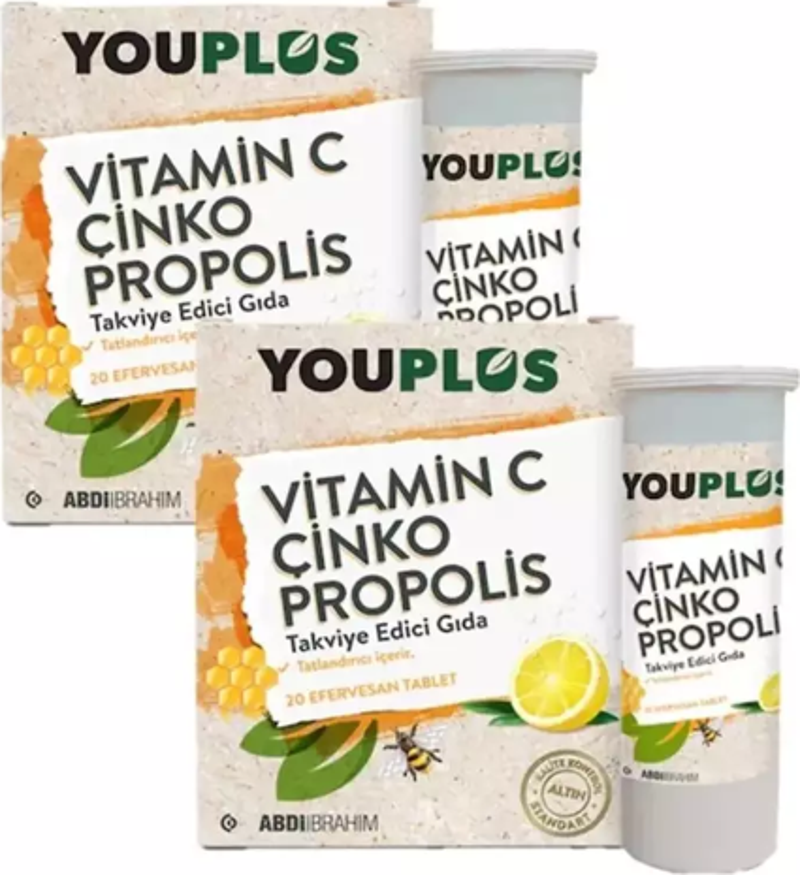 Vitamin C Çinko Propolis 20 Efervesan Tablet 2'li Paket