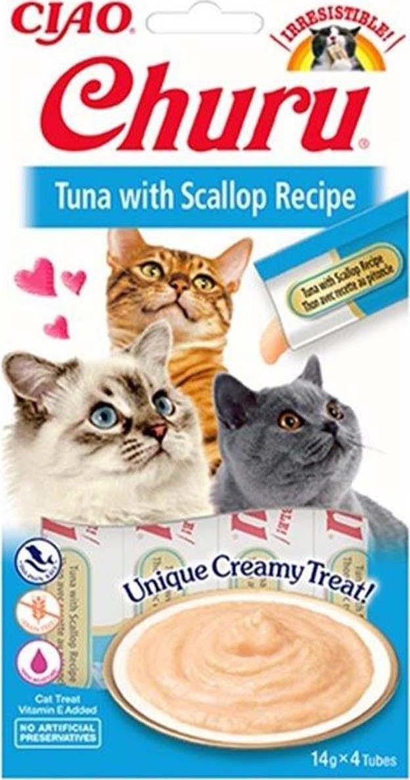 Churu Cream Ton Balıklı Ve Denız Taraklı Kedi Ödül Kreması 4 X 14 Gr