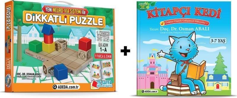 Dikkatli Puzzle 1. Kademe 2-7 Yaş İlk Adım + Kitap Kedi