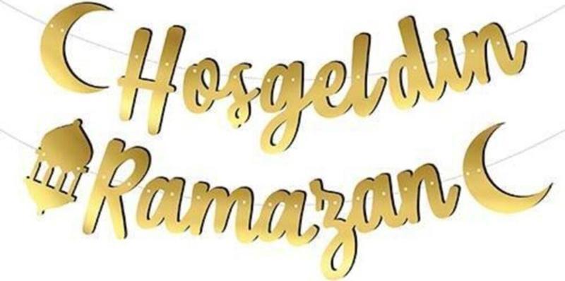 125 cm Gold Hoş Geldin Ramazan Banner - Kaligrafi Banner - Bayram Banner - Kaligrafi Ramazan Yazısı