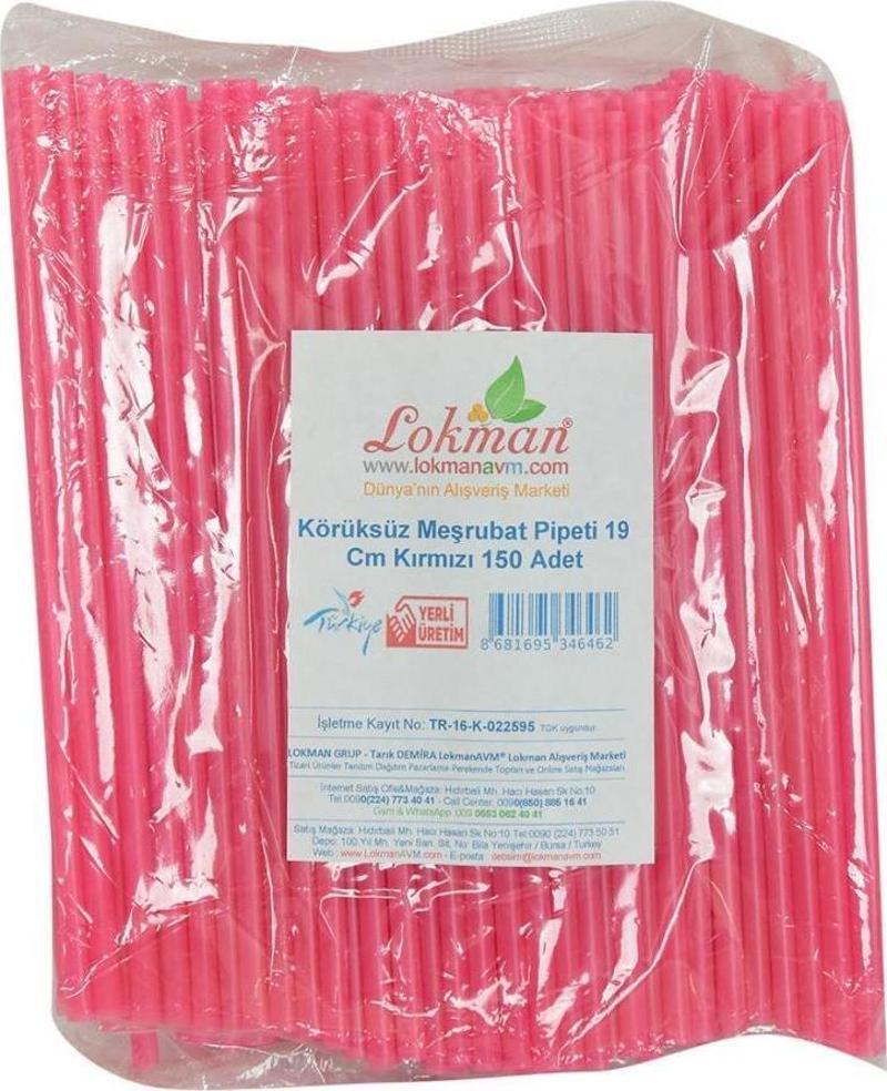 LokmanAVM Körüksüz Pipet Ayran Kola Meşrubat Pipeti 19 Cm Kırmızı 150 Adet Paket