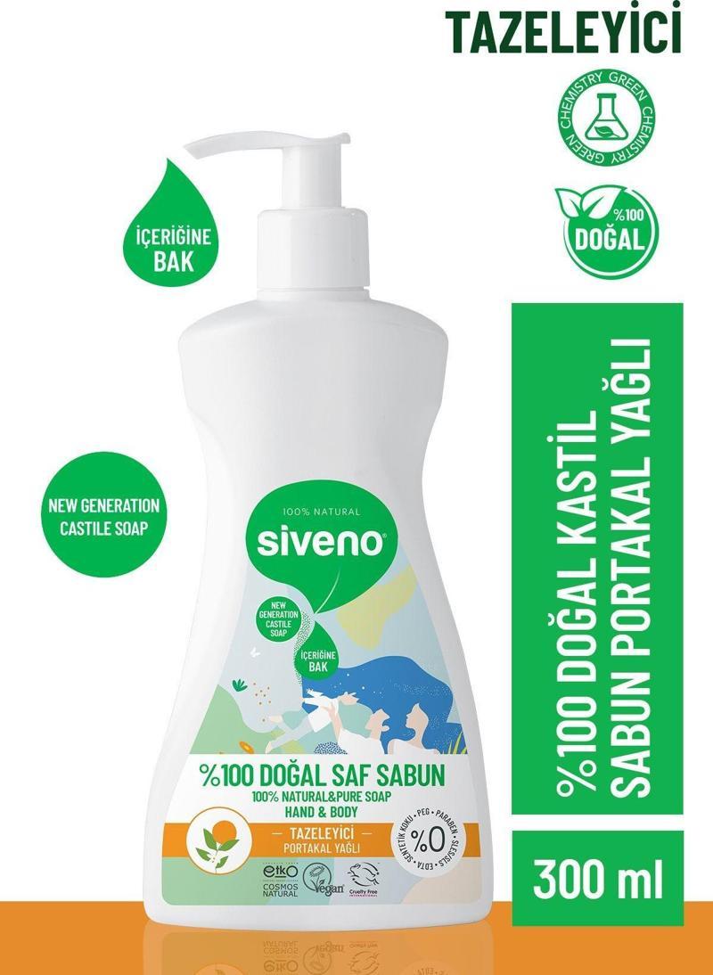 %100 Doğal Sıvı Kastil Sabun Portakal Yağlı Yoğun Nemlendirici Arındırıcı Bitkisel Vegan 300 ml