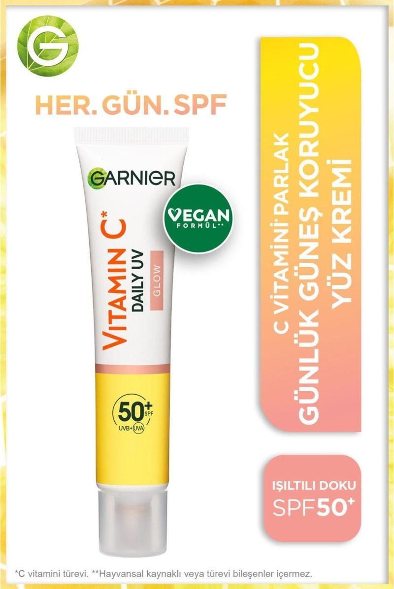 C Vitamini Parlak Günlük Güneş Koruyucu Fluid Yüz Kremi Işıltılı Doku SPF50+ 40 ml