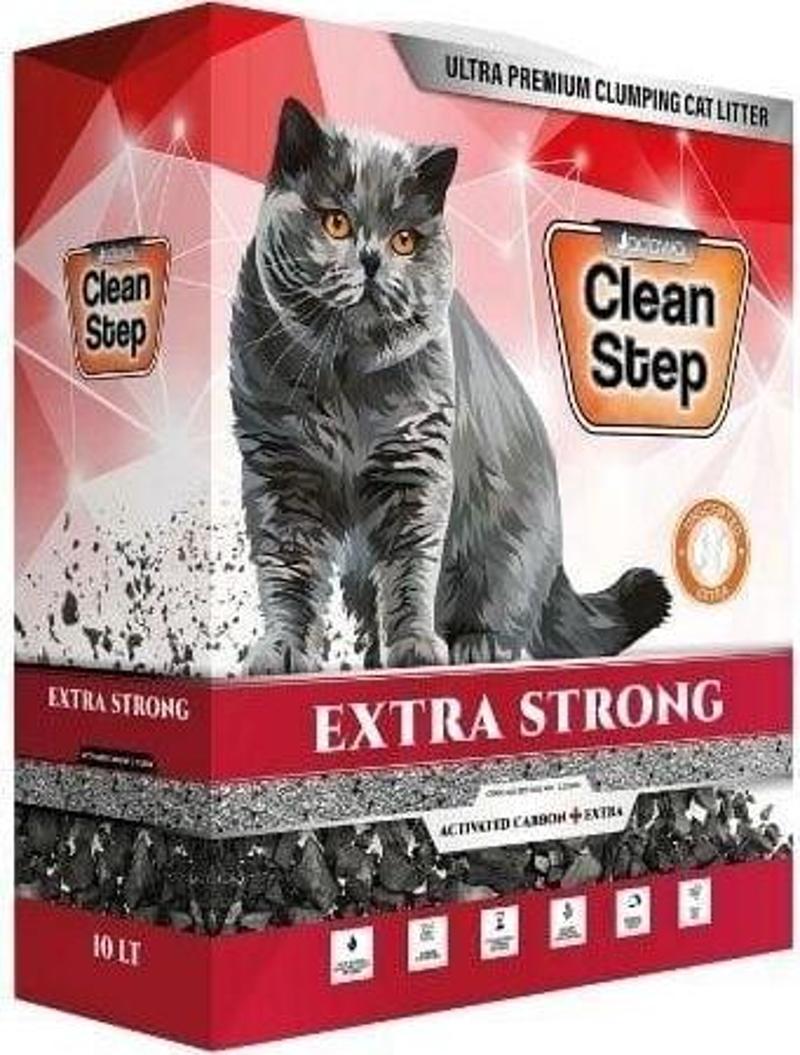 Clean Step Extra Strong Aktif Karbonlu İnce Taneli Topaklanan Bentonit Kedi Kumu 10 Lt