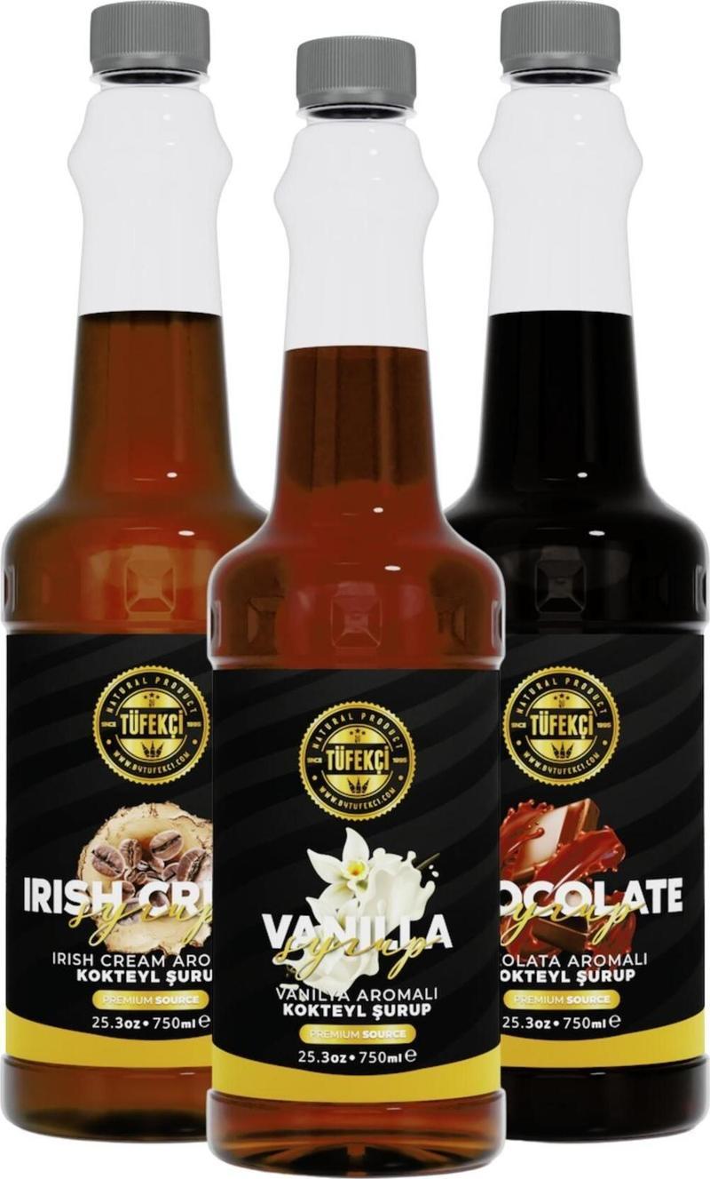 Vanilya-Çikolata-Irısh Cream 3'Lü Avantajlı Paket Kokteyl, Pasta Ve Kahve Şurubu (750 Ml X 3)