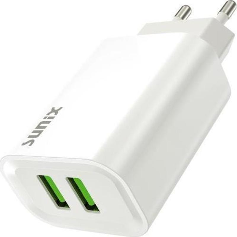 2.6A Çift USB-A Girişli Şarj Başlığı Beyaz S-25