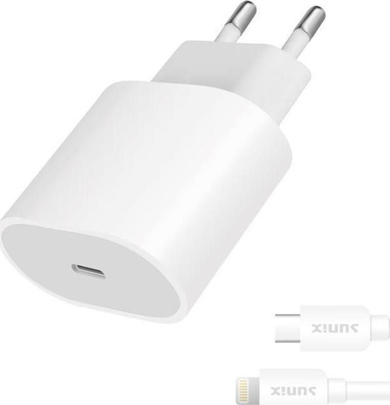 PD 20W USB-C Girişli Type-C / Lightning Hızlı Şarj Aleti Seti Beyaz S-26