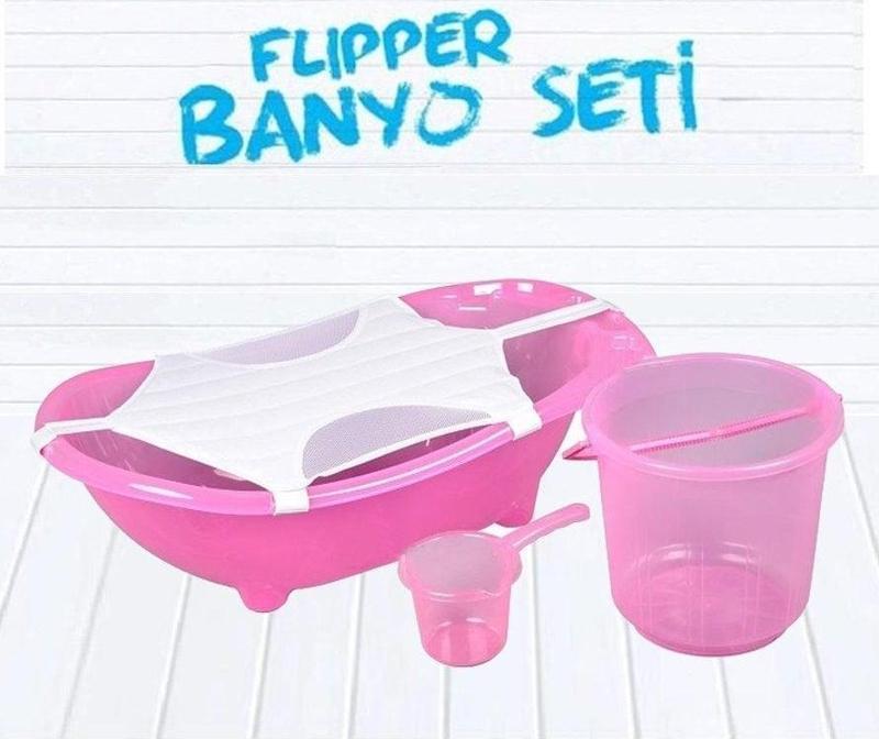 Bebek Banyo Küvet Seti - 4'lü Bebek Banyo Küveti - Şeffaf Pembe