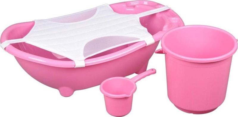 Muju Muju Baby Shower Bebek Banyo Küveti - 4'lü Küvet Seti - Pembe