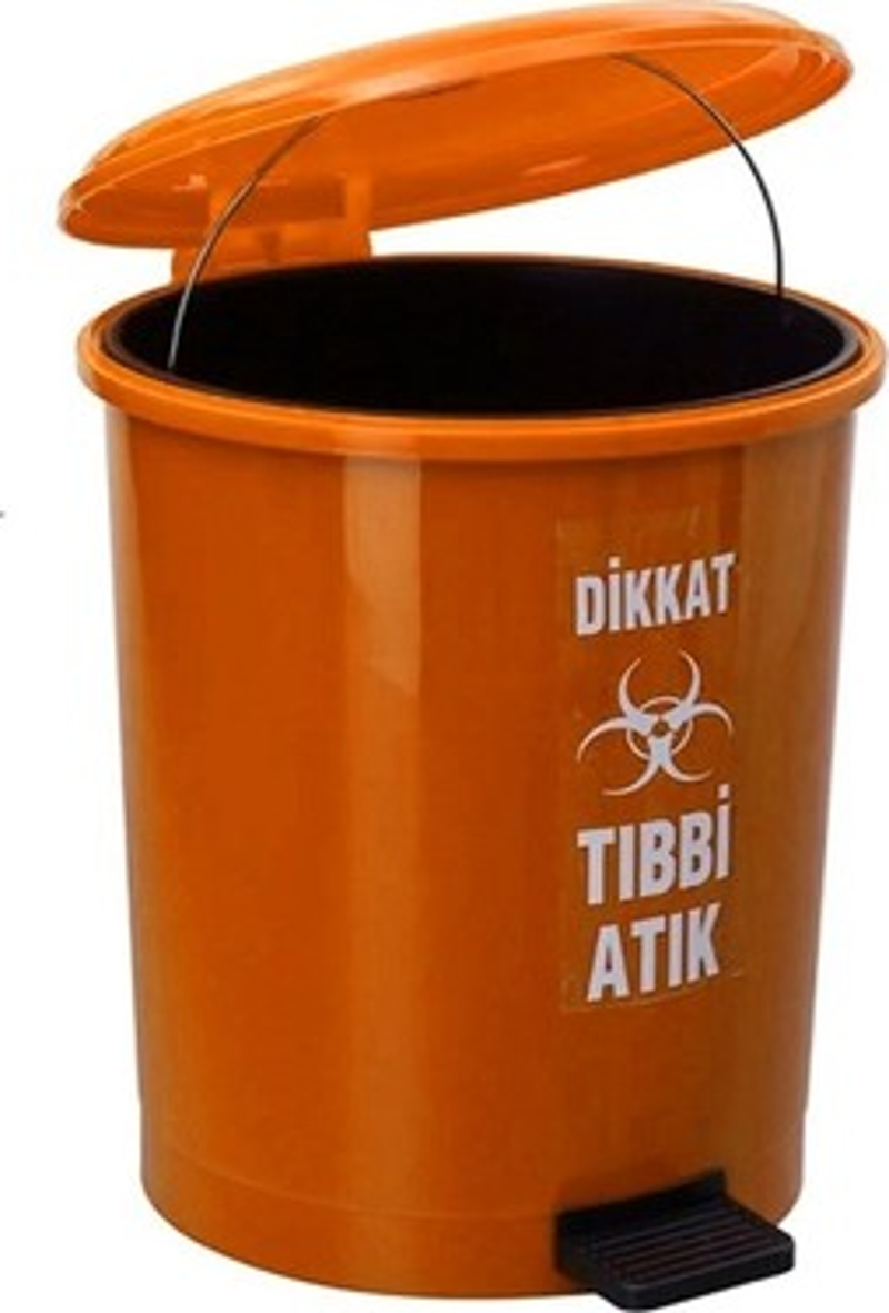 Tıbbi Atık Kovası Pedallı - 30 Litre - Tıbbi Atık Çöp Kovası - Turuncu