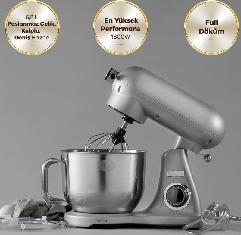 Powercast Chef Döküm Stand Mikser Silver Mutfak Şefi 1800W 6,2 Lt