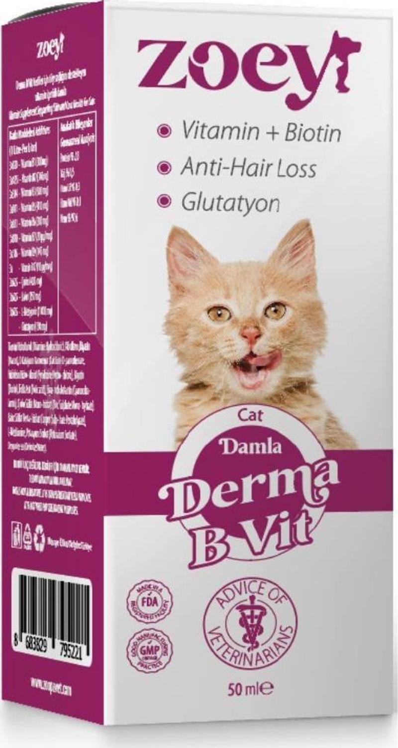 Derma B Vit Kediler İçin Deri ve Tüy Sağlığı Gelişimini Destekleyici Damla 50 ml