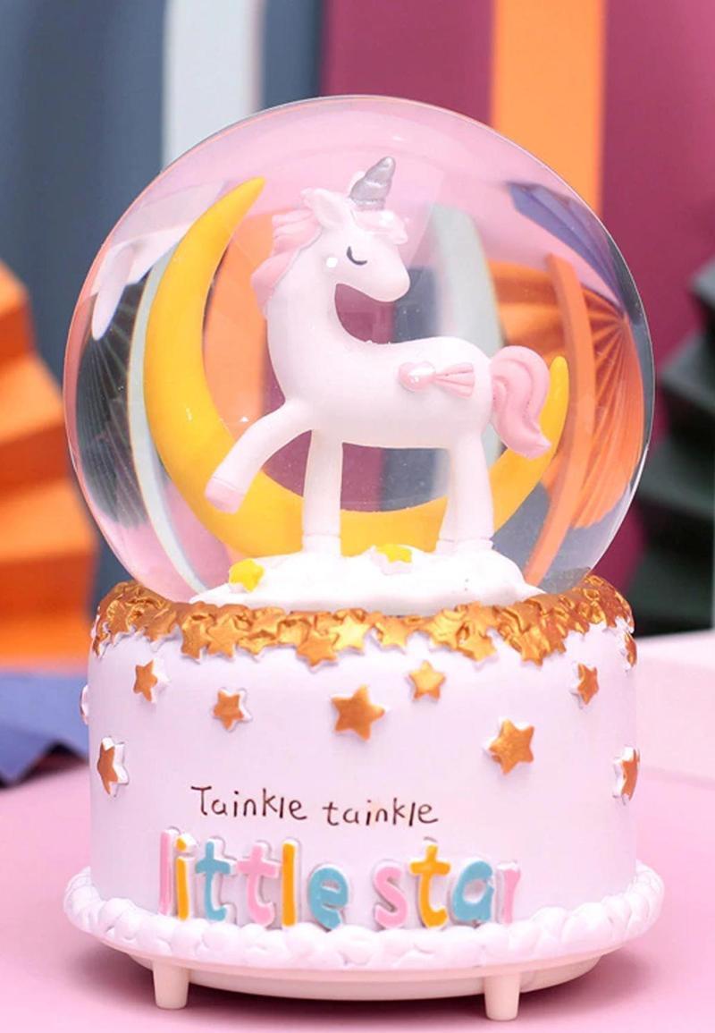 Sevgiliye Unicorn Model Püskürtmeli Kar Küre Müzikli Işıklı Büyük Boy Hediye