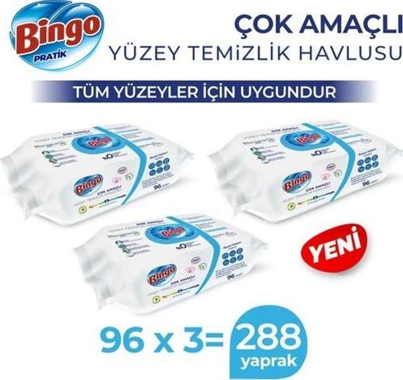 Pratik Yüzey Temizlik Havlusu Beyaz Sabun 96X3 (288 Yaprak)