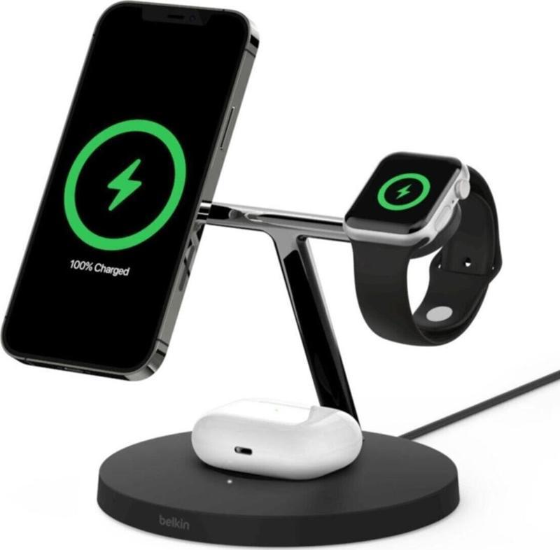BoostCharge PRO 3'ü 1 arada MagSafe 15 W Siyah Stand Kablosuz Hızlı Şarj Cihazı