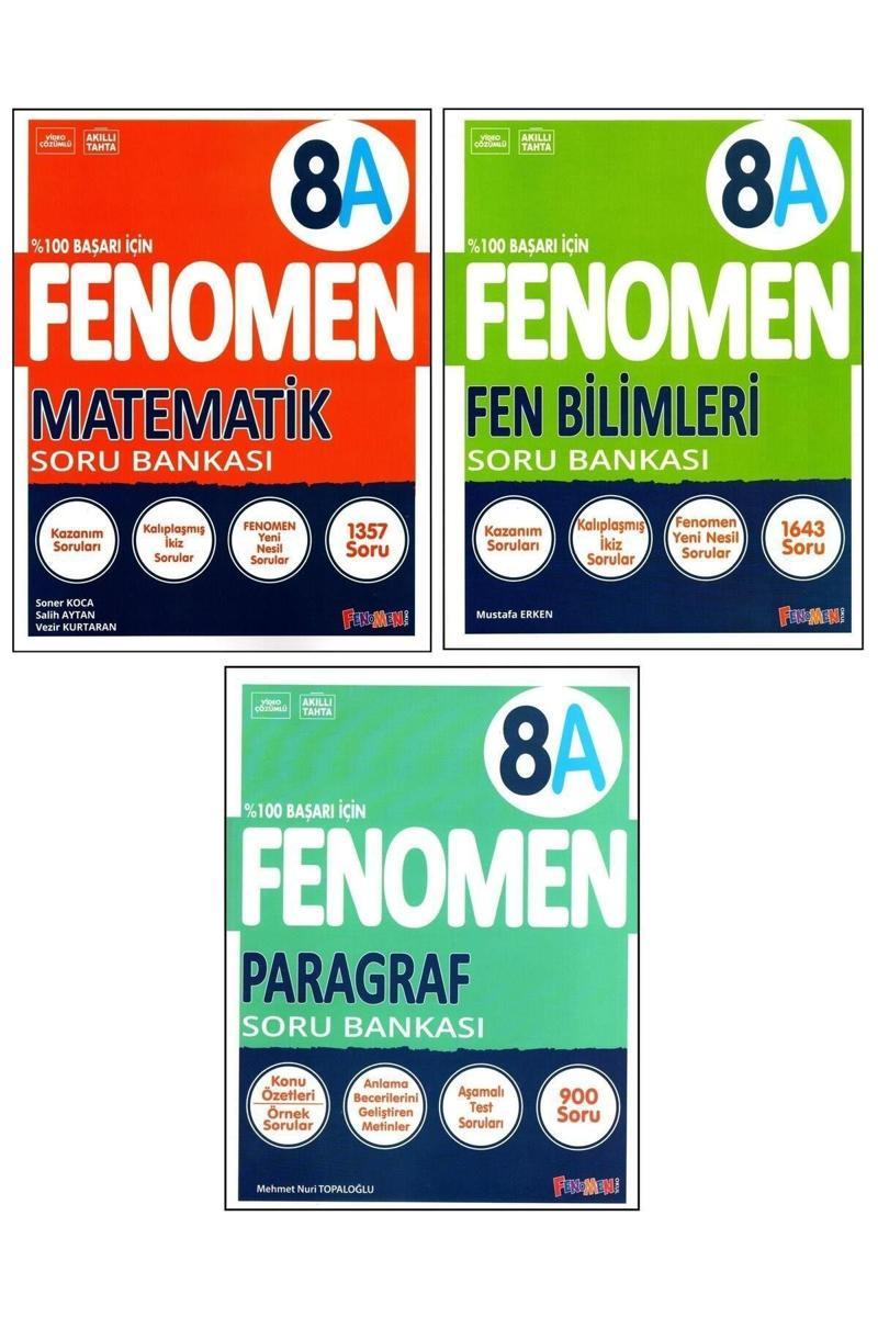 Fenomen 8. Sınıf LGS Matematik (A) + Fen Bilimleri (A) + Paragraf (A) Soru Bankası 3 Kitap