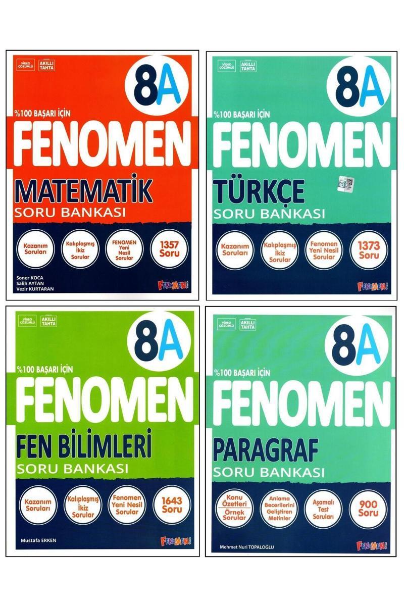 Fenomen 8. Sınıf LGS Matematik(A)+Fen(A)+Türkçe(A)+Paragraf(A) Soru Bankası 4 Kitap