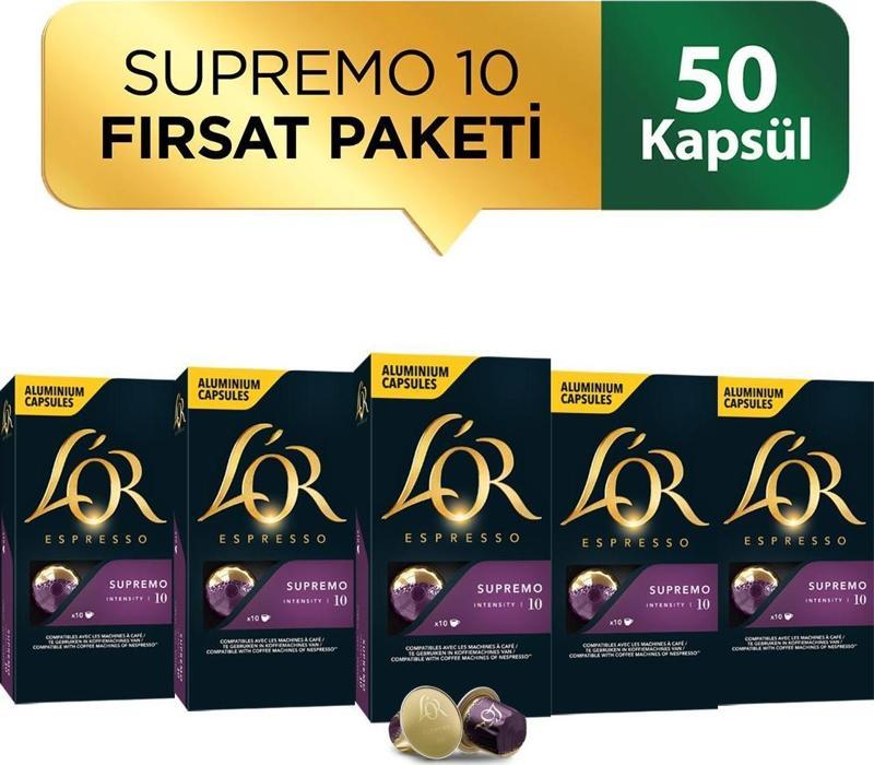 - Supremo - Intensity 10 - Nespresso Uyumlu Kapsül Kahve Fırsat Paketi 10 x 5 Paket (50 Adet)