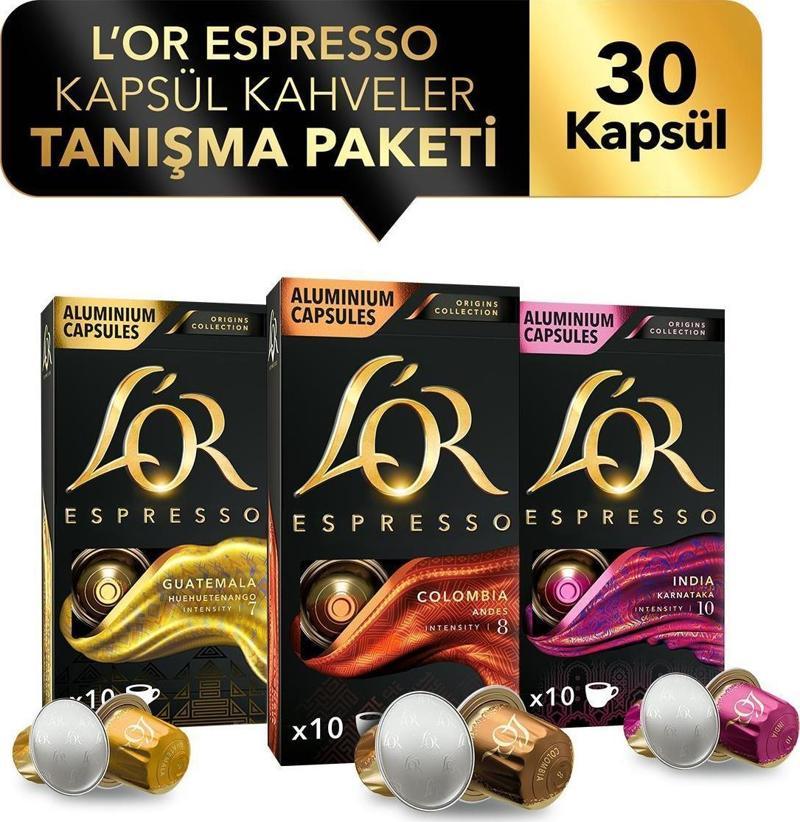 Espresso Origin India-Colombia-Guatemala 3'lü Tanışma Paketi 30 Kapsül