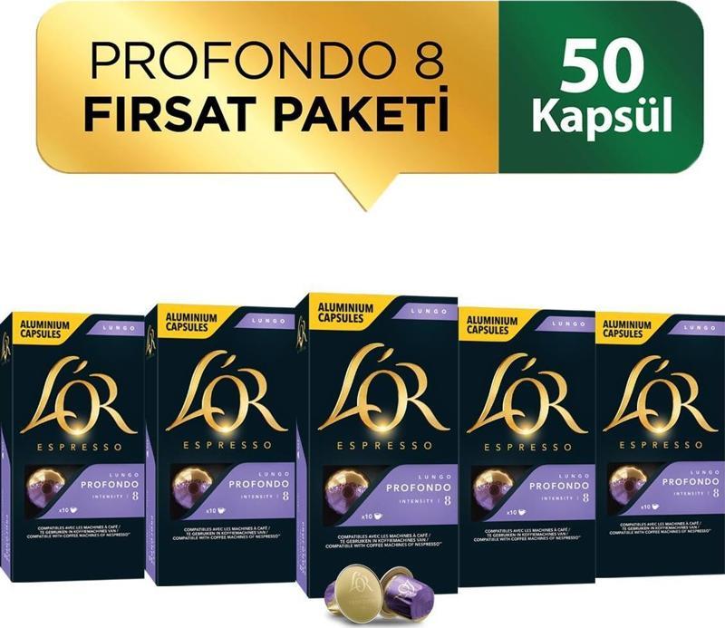 -Lungo Profondo-Intensity 8-Nespresso Uyumlu Kapsül Kahve Fırsat Paketi 10 x 5 Paket (50 Adet)