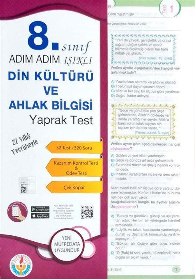 8. Sınıf Adım Adım Işıklı Din Kültürü Ve Ahlak Bilgisi Yaprak Test