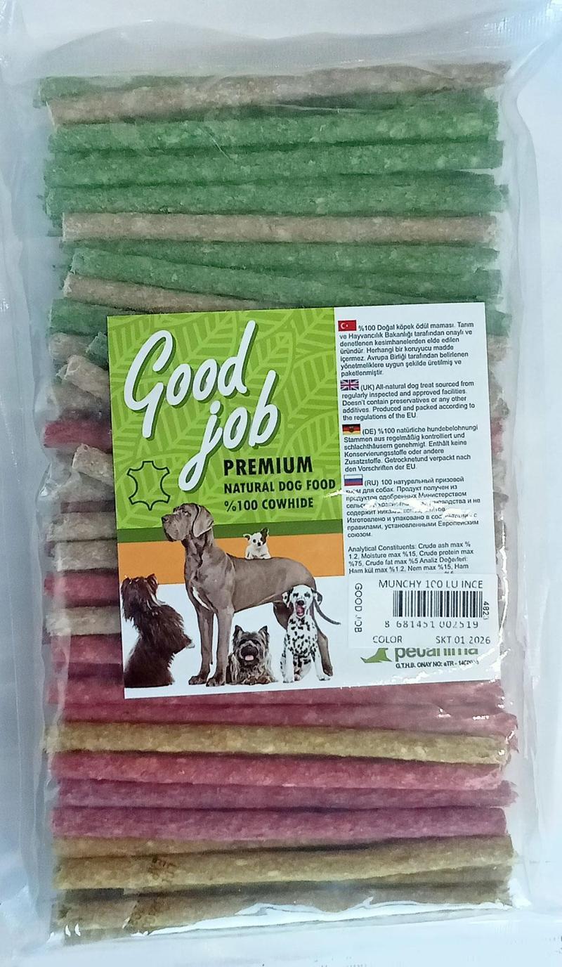 100 Adet 12 cm Munchy Premium Renkli Köpek Ödül Maması Burgu Çubuk Çiğneme Kemiği Dog Stick