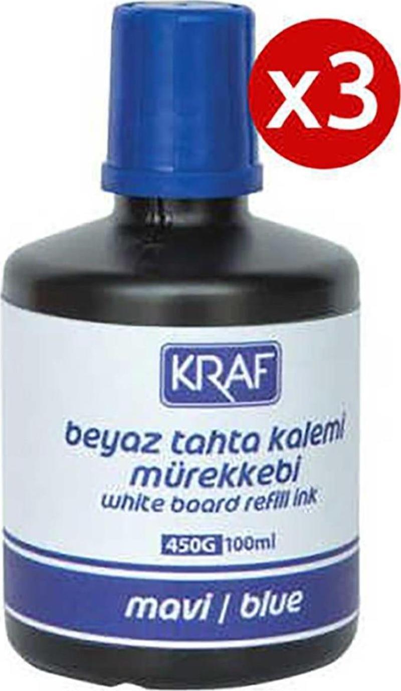 3 Adet Beyaz Yazı Tahtası Mürekkebi 100Ml Mavi