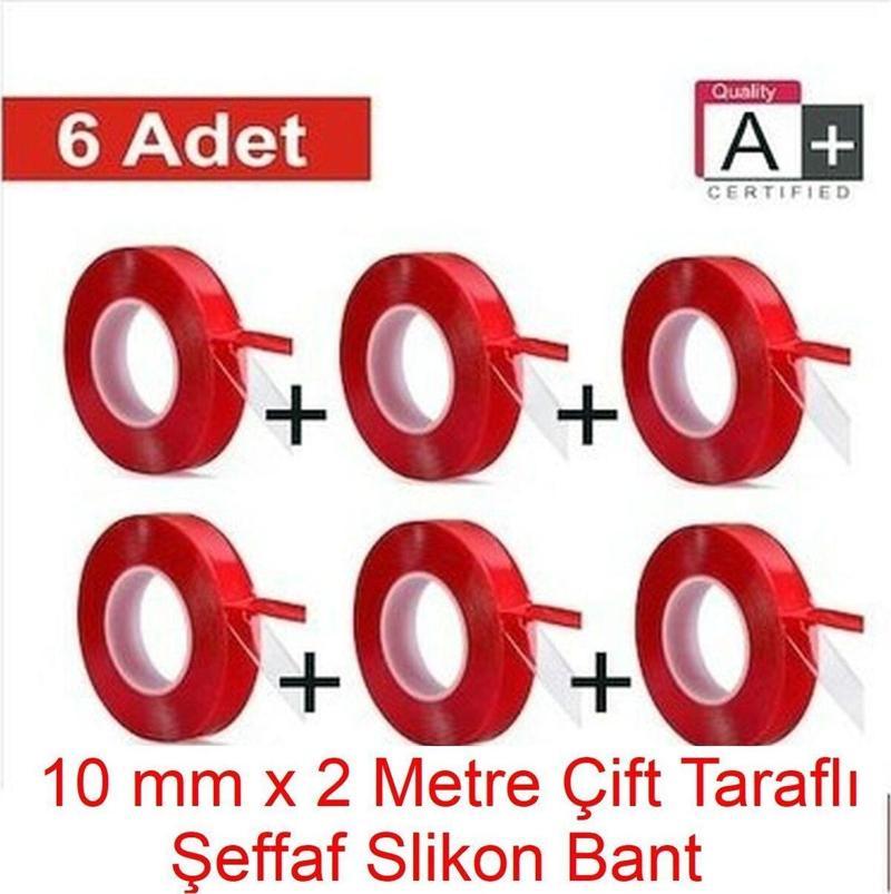 Panda 6 Adet 10Mm X 2Mt Çift Taraflı Montaj Slikon Bandı Doku Nano Silikonlu Süper Güçlü Bant