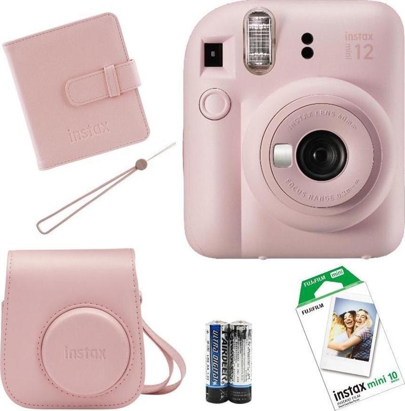 İnstax Mini 12 Fotoğraf Makinesi+Askı+pil+Çanta+10’lu film+Albüm (pembe)