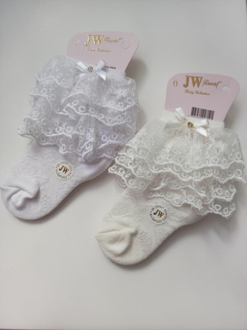 SOCKS JW ÇOCUK ÇİFT DANTELLİ ÇORAP BEYAZ-KREM 2'Lİ