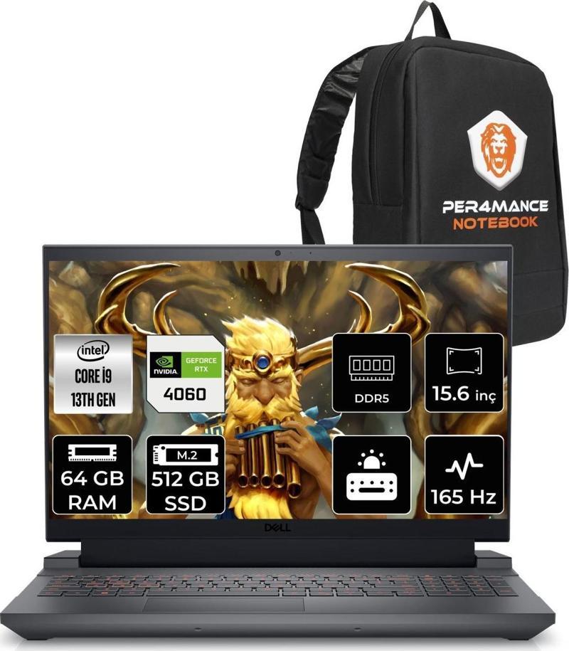 G15 5530 i9 13900HX 64GB 512GB SSD RTX4060/8GB 165HZ 15.6" FHD FDOS G55302401017U & PER4 Çanta