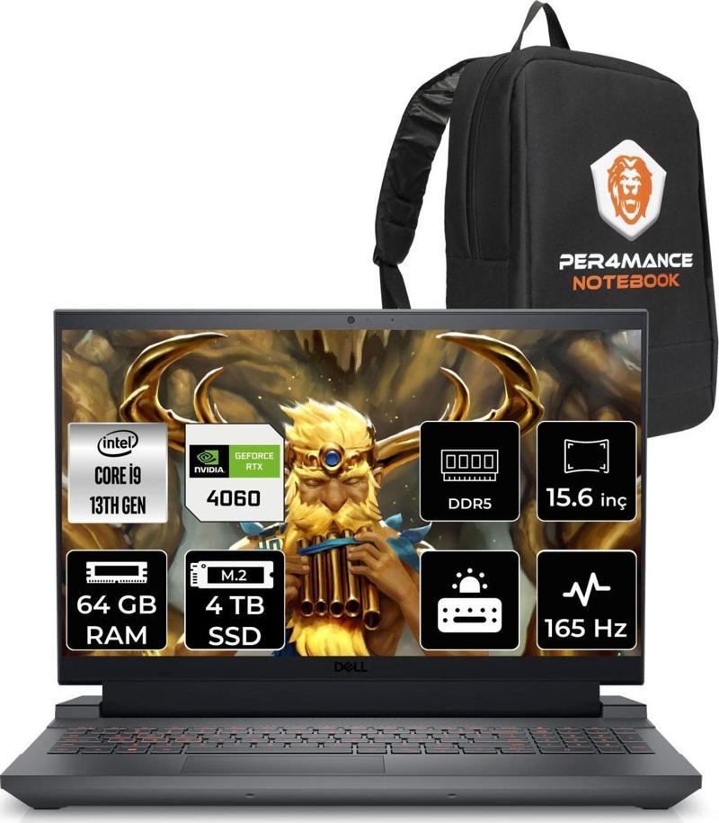 G15 5530 i9 13900HX 64GB 4TB SSD RTX4060/8GB 165HZ 15.6" FHD FDOS G55302401017U & PER4 Çanta