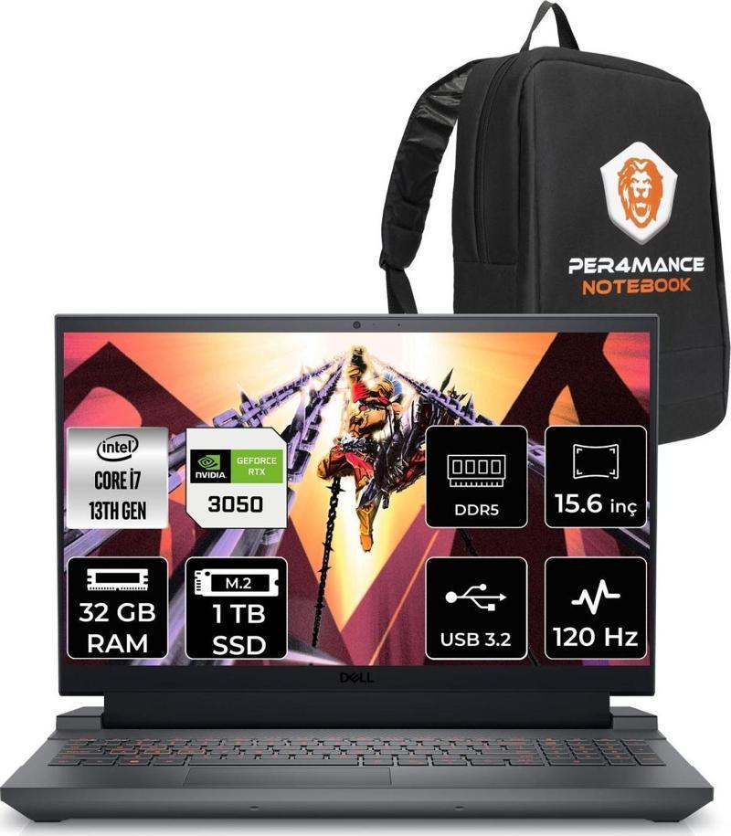 G15 5530 i7 13650HX 32GB 1TB SSD RTX3050/6GB 120HZ 15.6'' FHD FDOS G55302401005U & PER4 Çanta